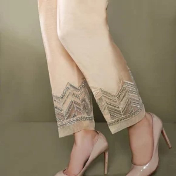 Women's Silk Trouser Pant Mirror Embroidered Sadabahar Designer Pakistani Indian - Picture 1 of 16